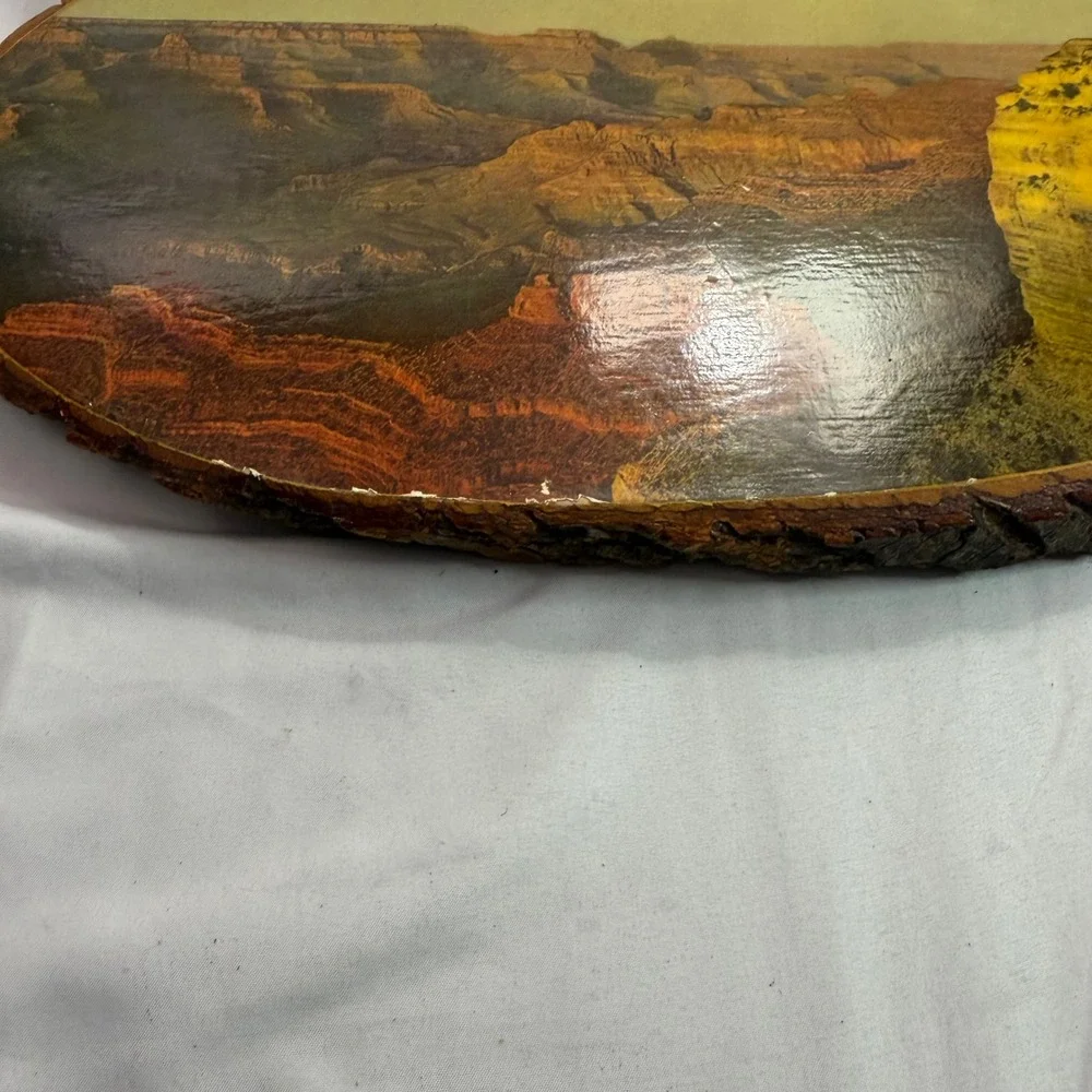 Vintage Grand Canyon Sunset Wood Slice Wall Plaque Rustic Bark Edge Souvenir USA